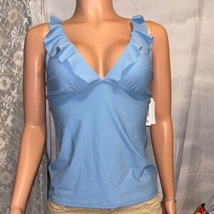 Wonderly Blue Fitted Ruffled Bikini Top